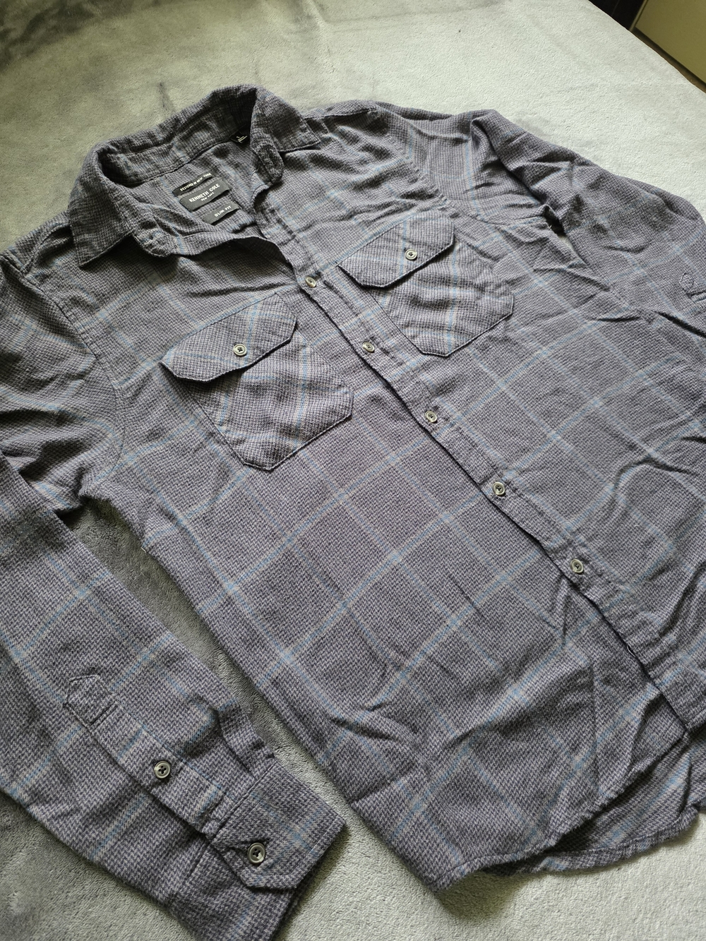 Kenneth Cole Gray Plaid Shirt with Blue Accents
